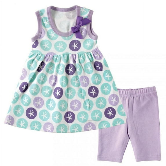 Hudson Baby Infant Girl Dress and Cropped Leggings 2pc Set, Sand Dollar, 9-12 Months