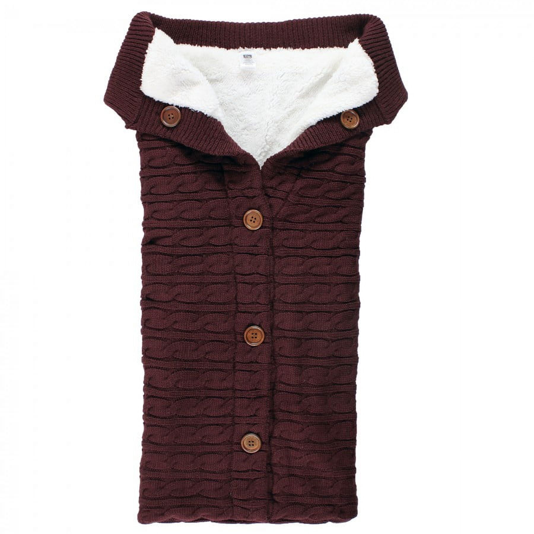 Hudson Baby Infant Girl Faux Shearling Knitted Baby Lounge Stroller Wrap Sack, Burgundy, One Size