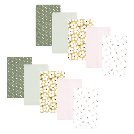 Hudson Baby Unisex Baby Cotton Poly Flannel Burp Cloths, Sage Floral 10 Pack, One Size