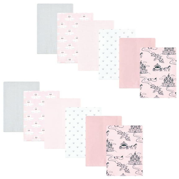 Hudson Baby Infant Girl Flannel Burp Cloth 12pk, Fairytale Princess, One Size