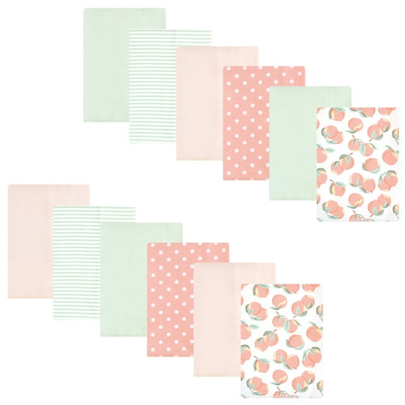 Hudson Baby Infant Girl Flannel Burp Cloth 12pk, Sweet Peach, One Size