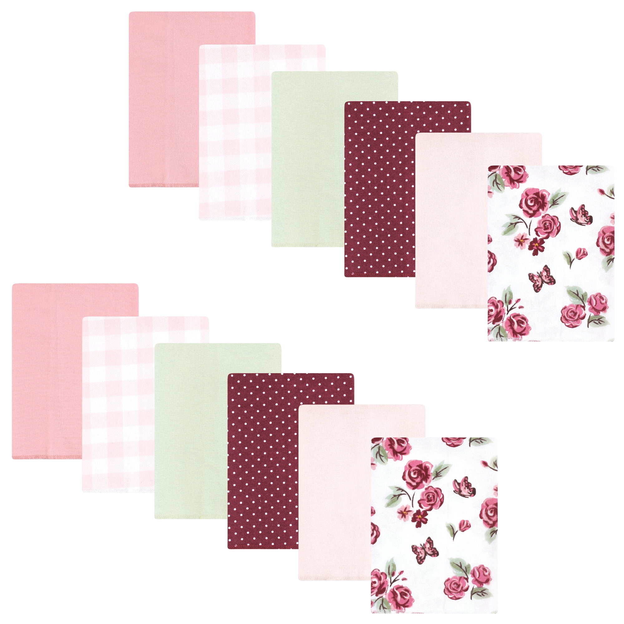 Hudson Baby Unisex Baby Cotton Poly Flannel Burp Cloths Bundle, Sweet Roses, One Size