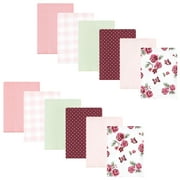 Hudson Baby Unisex Baby Cotton Poly Flannel Burp Cloths Bundle, Sweet Roses, One Size