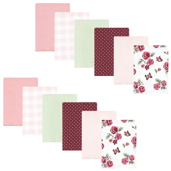Hudson Baby Infant Girl Flannel Burp Cloth 12pk, Sweet Roses, One Size