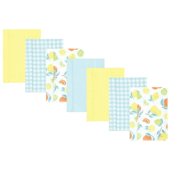 Hudson Baby Infant Girl Flannel Burp Cloth 7pk, Citrus Mint, One Size