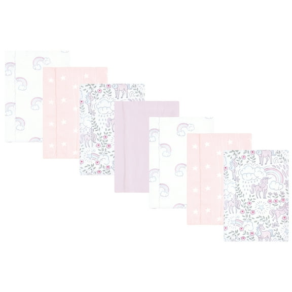 Hudson Baby Infant Girl Flannel Burp Cloth 7pk, Dreamy Unicorn, One Size