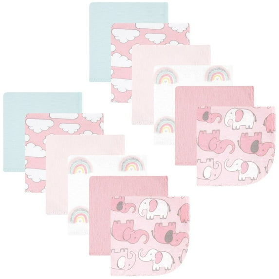 Hudson Baby Elephants Cotton Towels & Washcloths, 12 Count