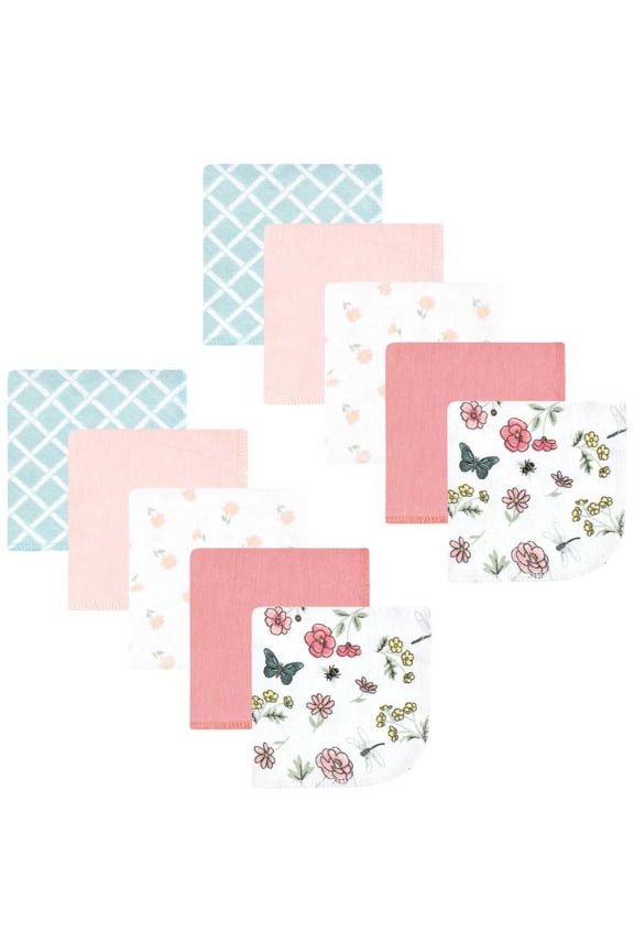 Unisex Baby Flannel Cotton Poly Washcloths, Hummingbird Garden 10 Pack, One Size
