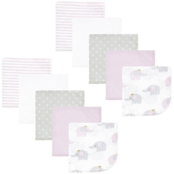 Hudson Baby Infant Girl Flannel Cotton Washcloths, Lilac Elephants 10 Pack, One Size