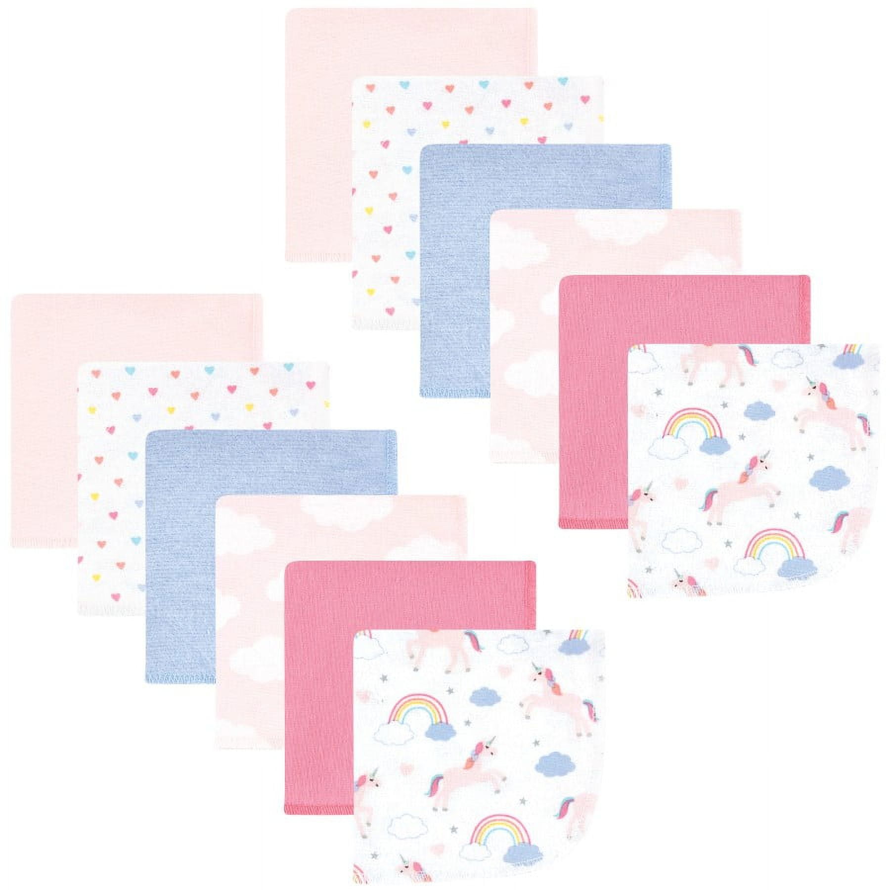 Hudson Baby Infant Girl Flannel Cotton Washcloths, Unicorns Rainbows 12 Pack, One Size