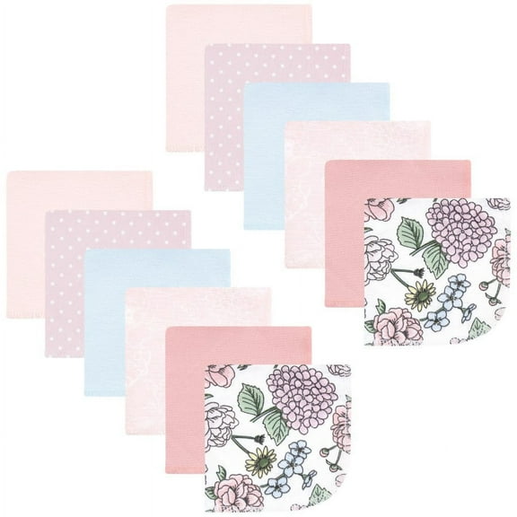 Hudson Baby Infant Girl Flannel Cotton Washcloths, Vintage Blossom 12 Pack, One Size