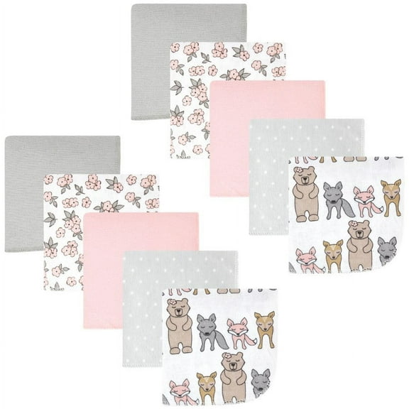 Hudson Baby Infant Girl Flannel Cotton Washcloths, Wild Forest Pink 10-Pack, One Size