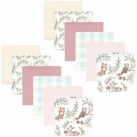 Hudson Baby Infant Girl Flannel Washcloths, Girl Woodland Pals 12Pk, One Size