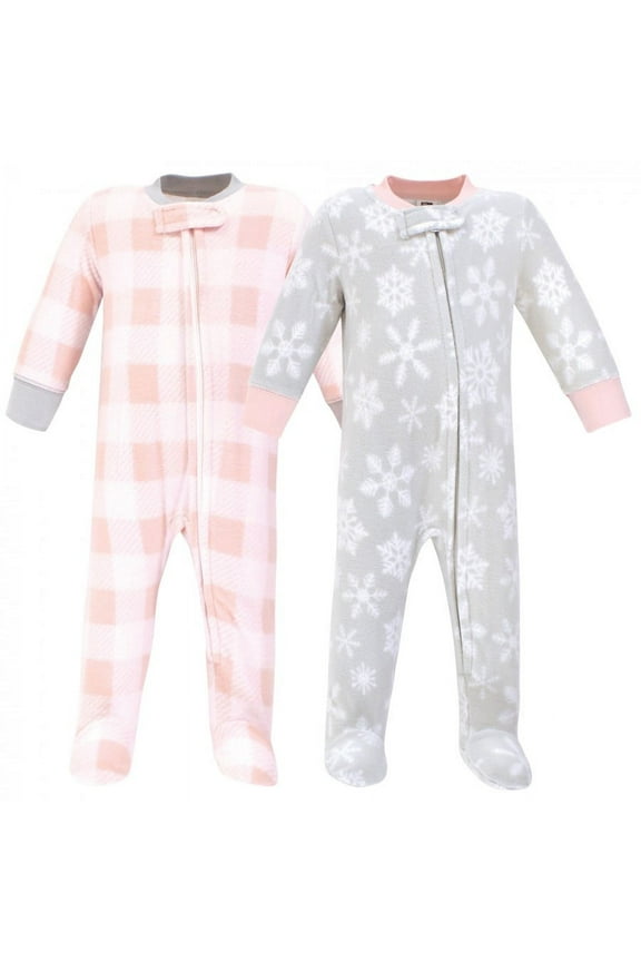 Infant Girl Fleece Zipper Sleep and Play 2pk, Gray Pink Snowflake, 3-6 Months