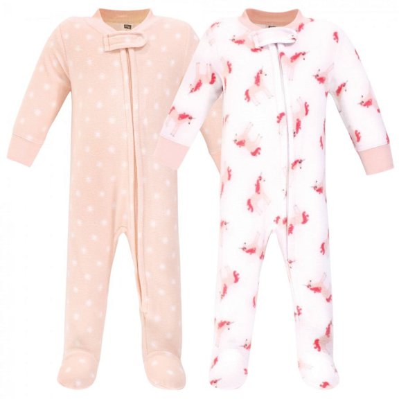 Hudson Baby Infant Girl Fleece Zipper Sleep and Play 2pk, Pink Unicorn, 3-6 Months