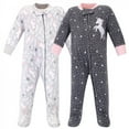thumbnail image 1 of Hudson Baby Infant Girl Fleece Zipper Sleep and Play 2pk, Whimsical Unicorn, 0-3 Months, 1 of 3
