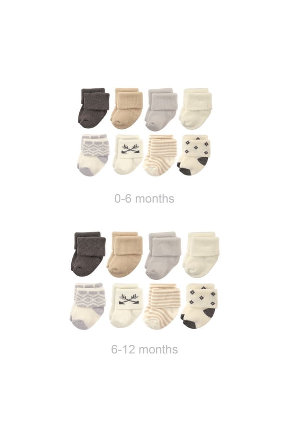 Infant Girl Grow with Me Cotton Terry Socks, Aztec, 0-6 and 6-12 Months