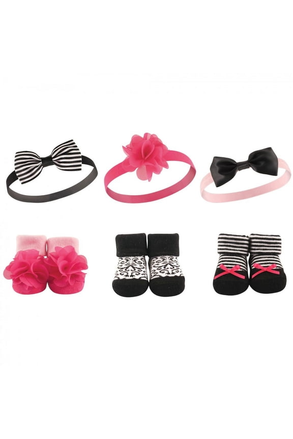 Infant Girl Headband and Socks Giftset 6pc, Damask, One Size