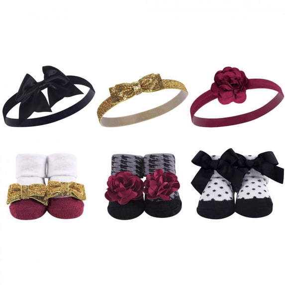 Hudson Baby Infant Girl Headband and Socks Giftset 6pc, Fancy, One Size