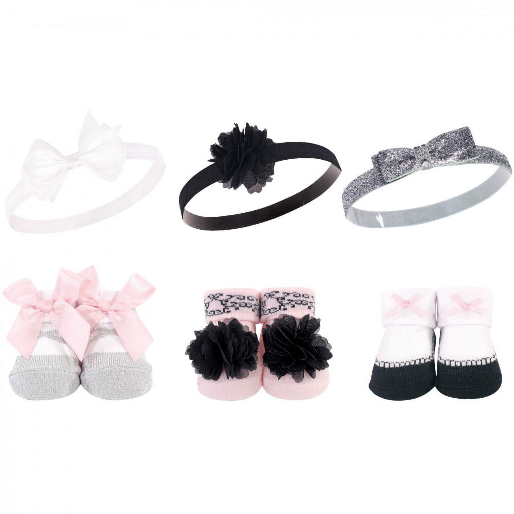 Hudson Baby Headband and Socks Giftset, 6-Piece, 0-9 Months