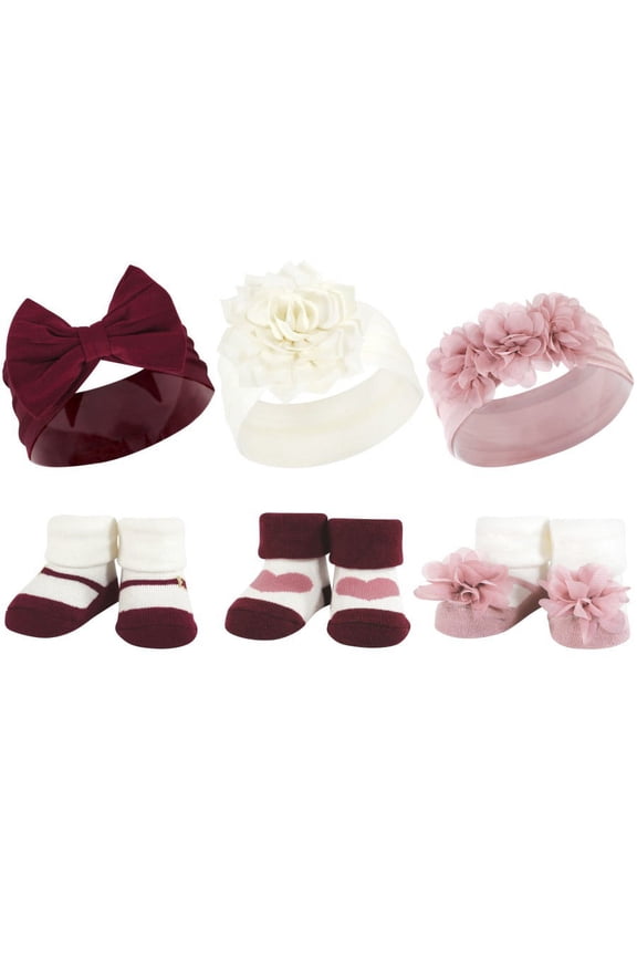 Infant Girl Headband and Socks Giftset, Burgundy Blush, One Size