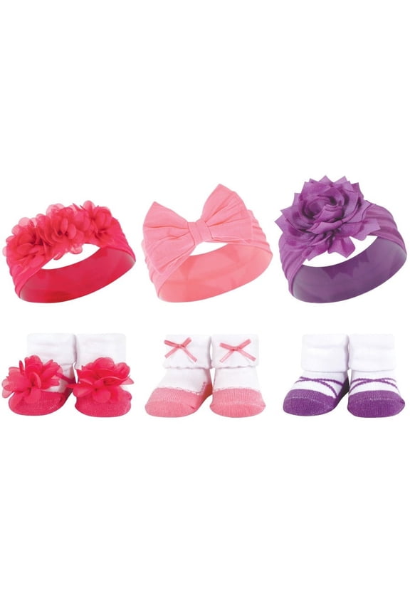Infant Girl Headband and Socks Giftset, Pink Purple, One Size