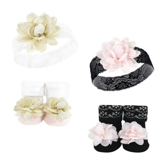 Hudson Baby Infant Girl Headband and Socks Set, Lace, 0-9 Months