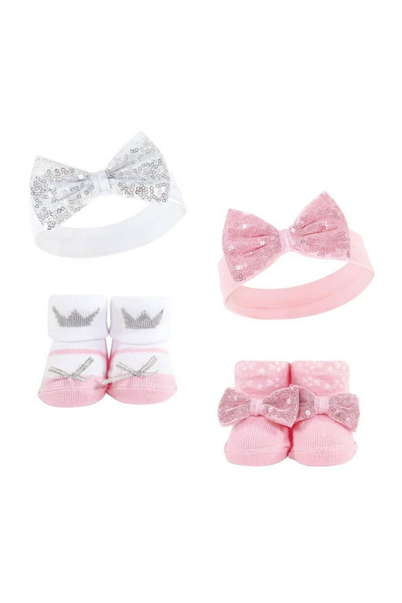 Infant Girl Headband and Socks Set, Princess 4-Piece, 0-9 Months