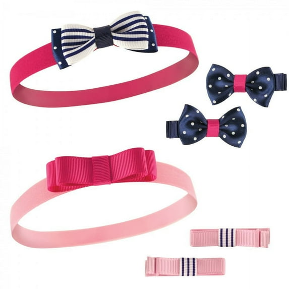 Hudson Baby Infant Girl Headbands 6pk, Navy Pink, 0-24 Months