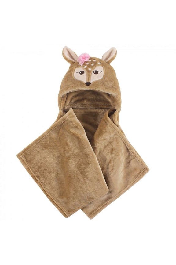Infant Girl Hooded Animal Face Plush Blanket, Fawn, One Size