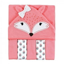 Hudson Baby Infant Girl Hooded Towel and Five Washcloths Set, Girl Foxes, One Size