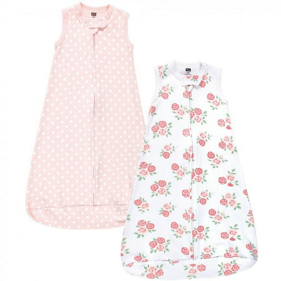 Hudson Baby Infant Girl Interlock Cotton Sleeveless Sleeping Bag, Soft Pink Roses, 0-3 Months