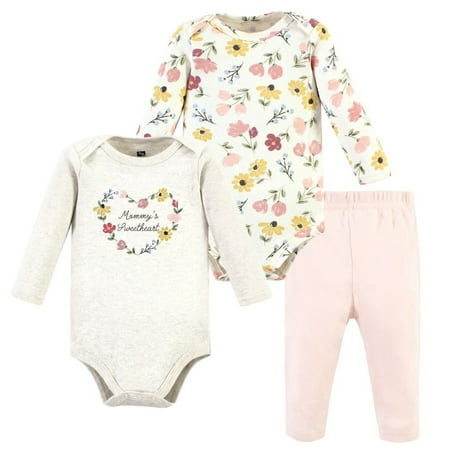 Hudson Baby Infant Girl Long-Sleeve Bodysuits and Pants, Soft Painted Floral Long-Sleeve, 12-18 Months