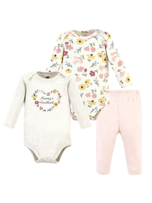 Infant Girl Long-Sleeve Bodysuits and Pants, Soft Painted Floral Long-Sleeve, Preemie