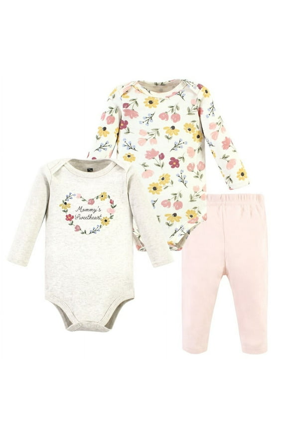 Infant Girl Long-Sleeve Bodysuits and Pants, Soft Painted Floral Long-Sleeve, Preemie