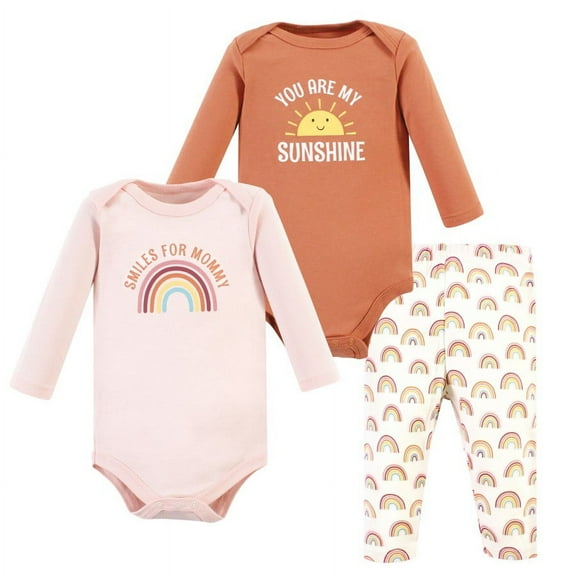 Hudson Baby Infant Girl Long-Sleeve Bodysuits and Pants, Sunshine Rainbows Long-Sleeve, Preemie