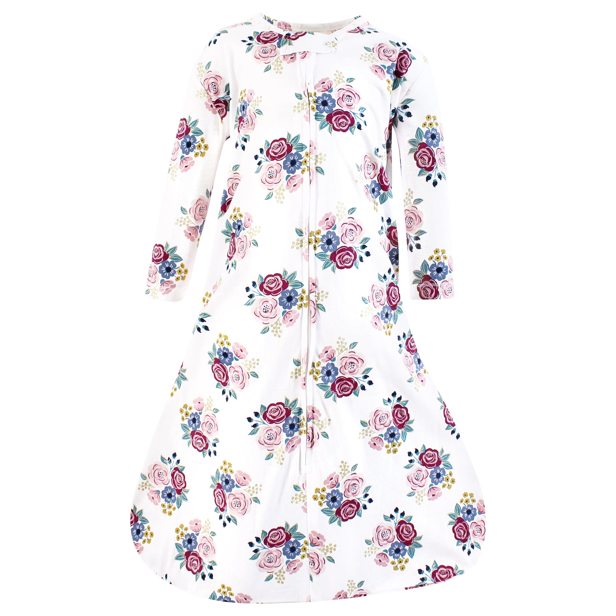 Hudson Baby Infant Girl Long Sleeve Cotton Jersey Sleeping Bag, Blush Navy Floral, 0-6 Months