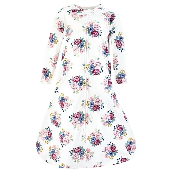 Hudson Baby Infant Girl Long Sleeve Cotton Jersey Sleeping Bag, Blush Navy Floral, 0-6 Months
