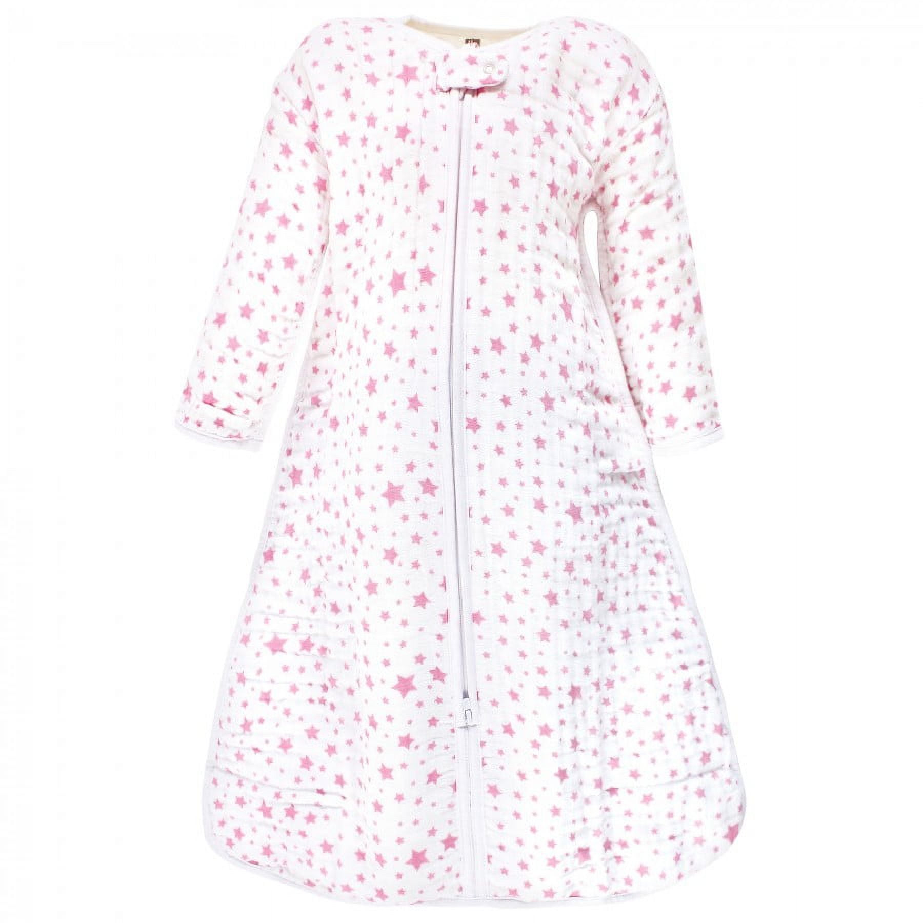 Hudson Baby Infant Girl Long Sleeve Muslin Sleeping Bag, Wearable Blanket, Sleep Sack, Pink Star, 18-24 Months