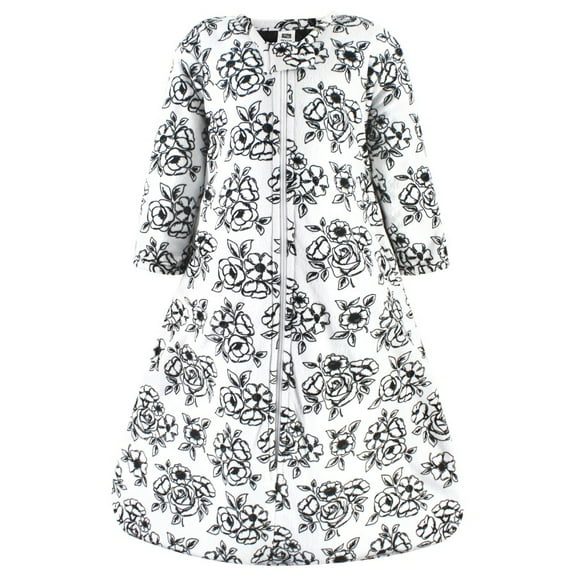 Hudson Baby Infant Girl Long Sleeve Plush Faux Fur Sleeping Bag, Wearable Blanket, Black Toile, 0-6 Months