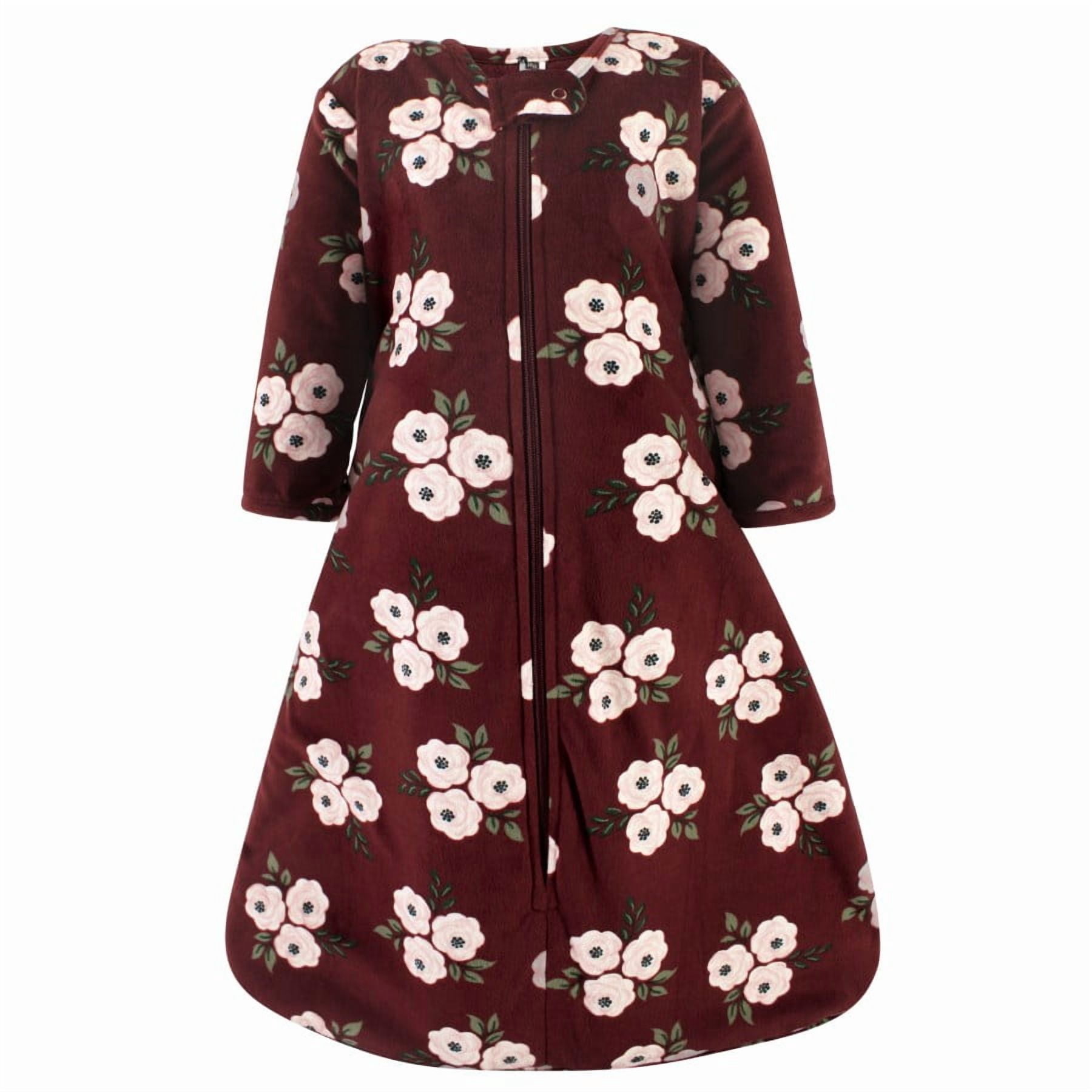 Hudson Baby Infant Girl Long Sleeve Plush Faux Fur Sleeping Bag, Wearable Blanket, Burgundy Floral, 12-18 Months