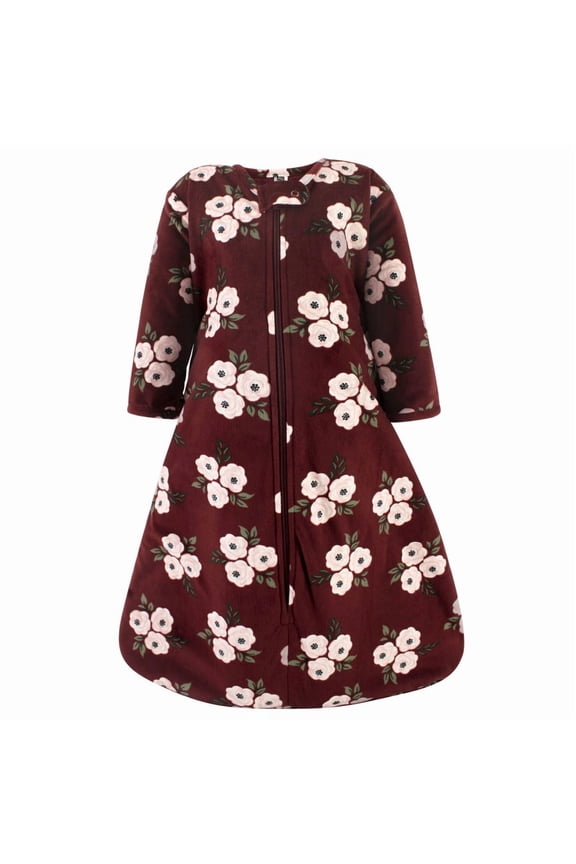 Infant Girl Long Sleeve Plush Faux Fur Sleeping Bag, Wearable Blanket, Burgundy Floral, 12-18 Months