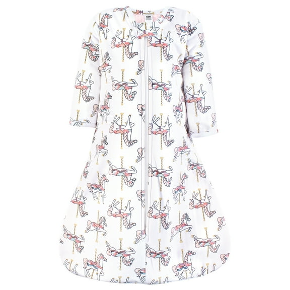 Hudson Baby Infant Girl Long Sleeve Plush Faux Fur Sleeping Bag, Wearable Blanket, Carousel Horse, 0-6 Months