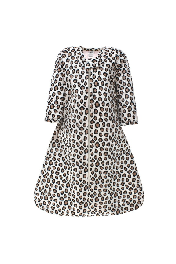 Infant Girl Long Sleeve Plush Faux Fur Sleeping Bag, Wearable Blanket, Leopard Pink, 0-6 Months