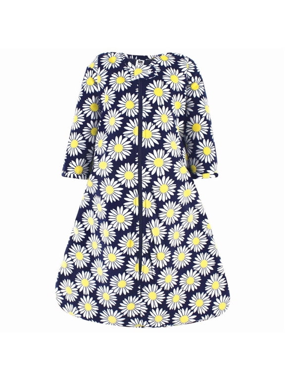 Infant Girl Long Sleeve Plush Faux Fur Sleeping Bag, Wearable Blanket, Navy Daisy, 0-6 Months