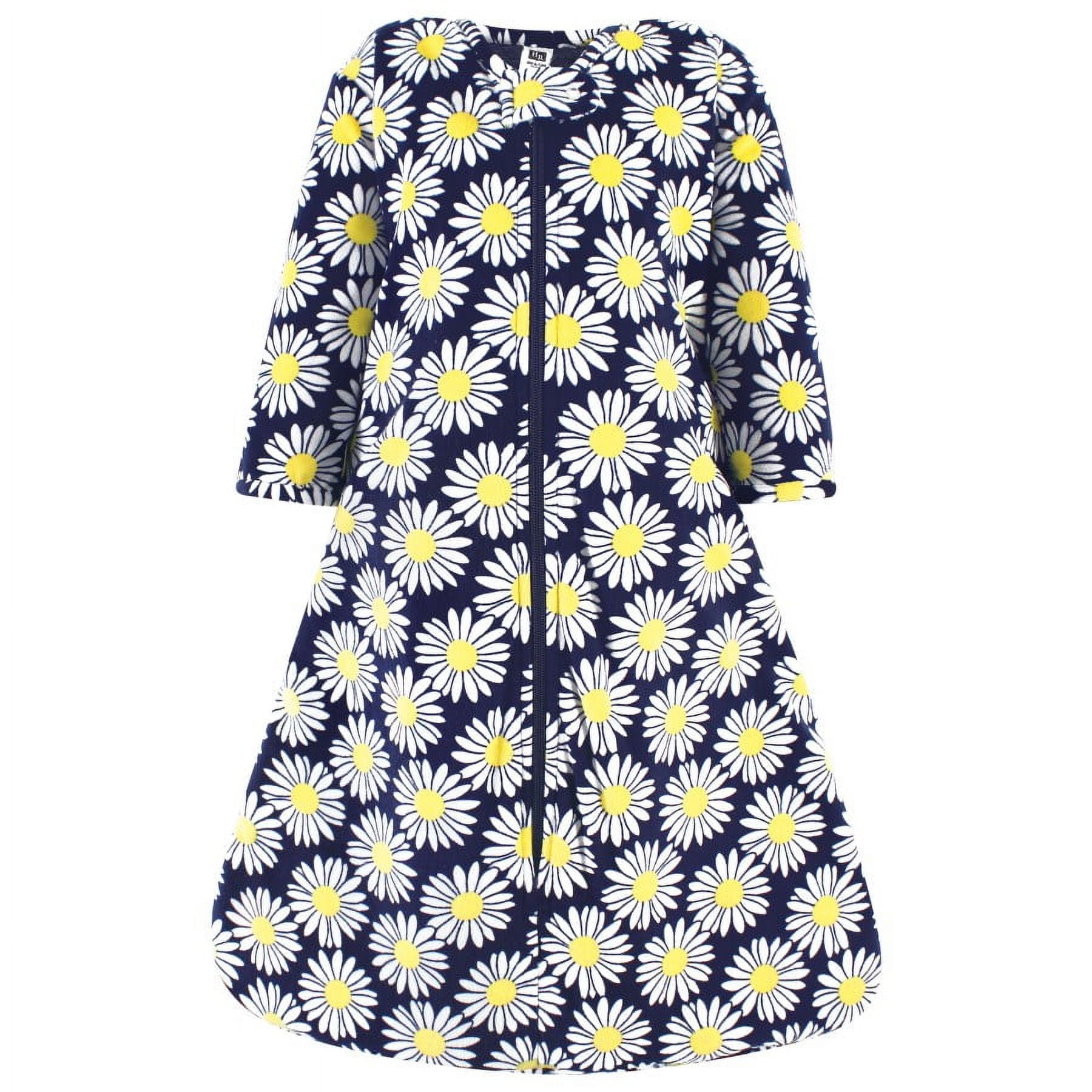 Hudson Baby Infant Girl Long Sleeve Plush Faux Fur Sleeping Bag, Wearable Blanket, Navy Daisy, 12-18 Months