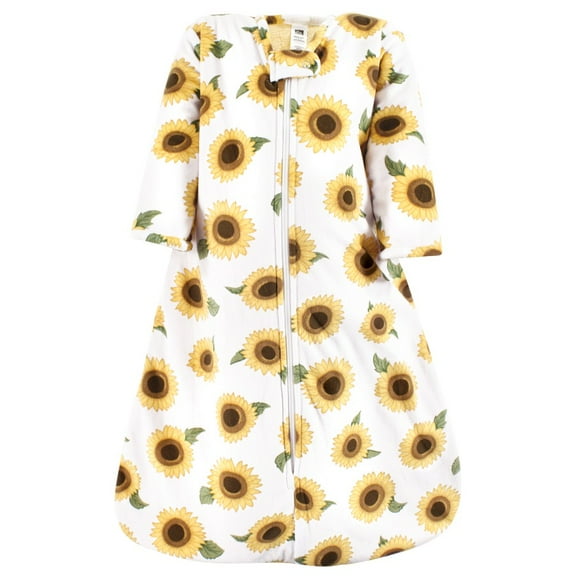 Hudson Baby Infant Girl Long Sleeve Plush Faux Fur Sleeping Bag, Wearable Blanket, Sunflower, 0-6 Months