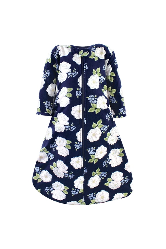 Infant Girl Long Sleeve Plush Faux Fur Sleeping Bag, Wearable Blanket, White Peonies, 12-18 Months