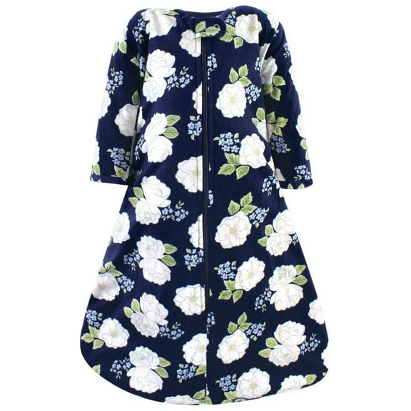 Hudson Baby Infant Girl Long Sleeve Plush Faux Fur Sleeping Bag, Wearable Blanket, White Peonies, 18-24 Months