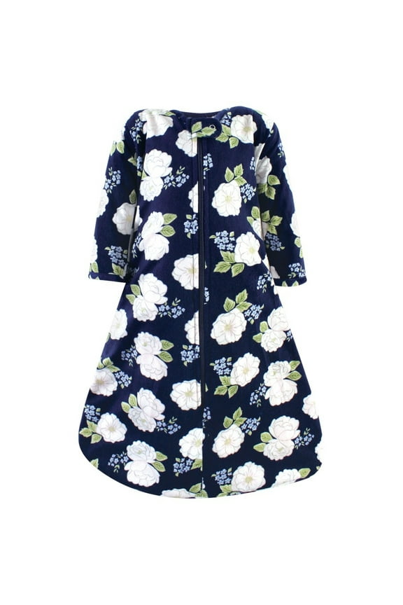 Infant Girl Long Sleeve Plush Faux Fur Sleeping Bag, Wearable Blanket, White Peonies, 18-24 Months